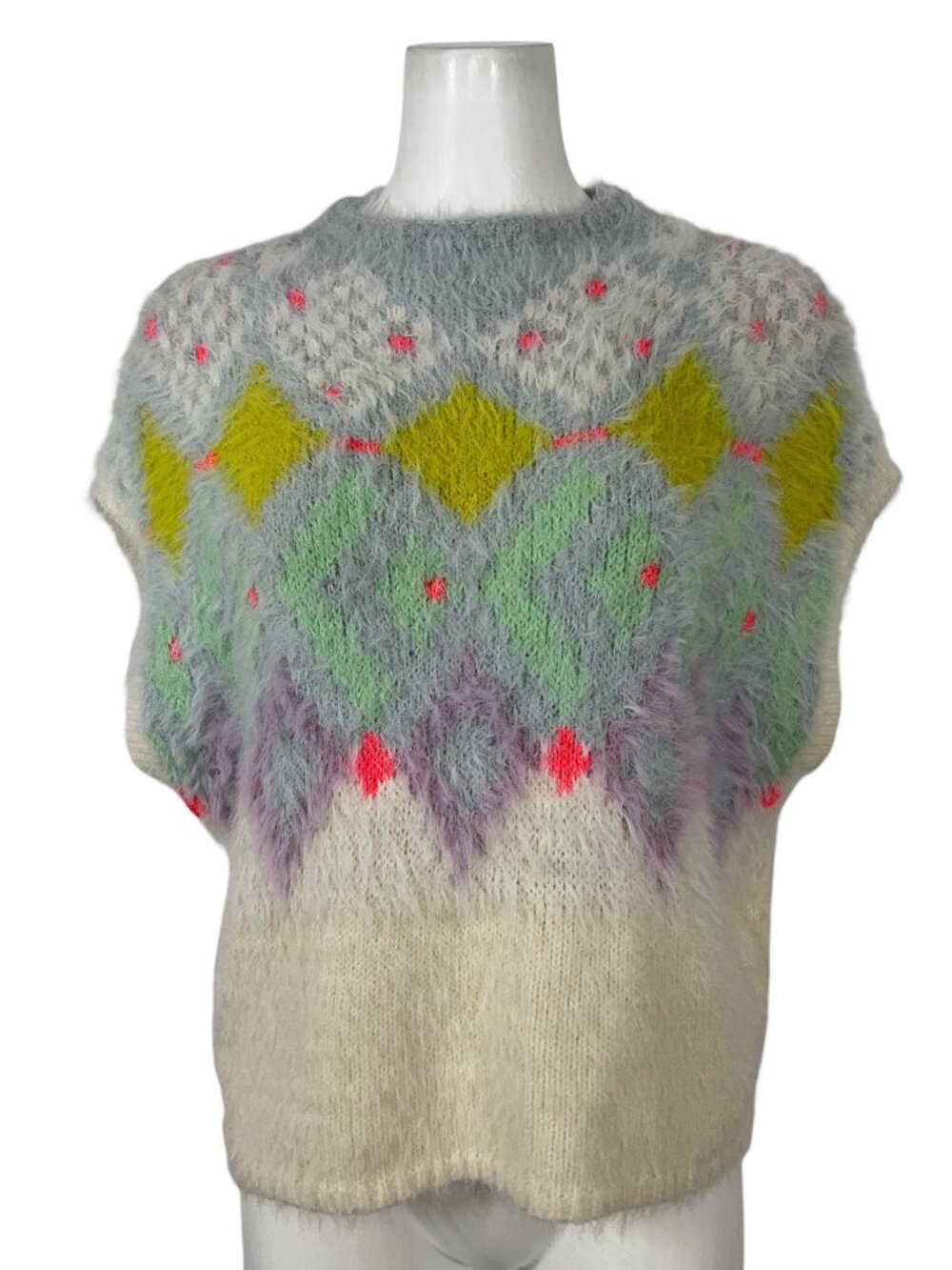 Anthropologie Fairisle Fuzzy Eyelash Muscle Sweater Tank M Fall Fashion - Picture 6 of 15